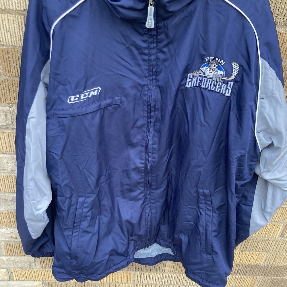 CCM Mens Large Hockey Windbreaker Jacket Penn Enforcers Player Issue Navy Vented - Picture 6 of 10